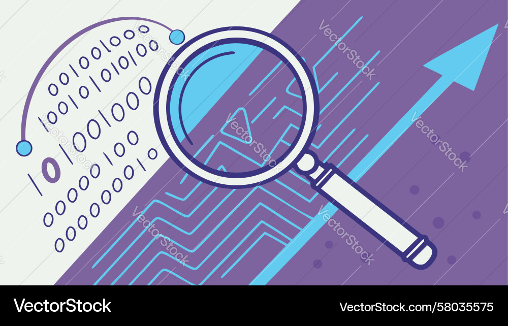 Magnifying Glass Over Binary Data Stream Vector Image