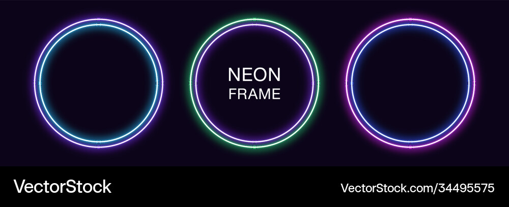 Neon circle frame set round border Vector Image