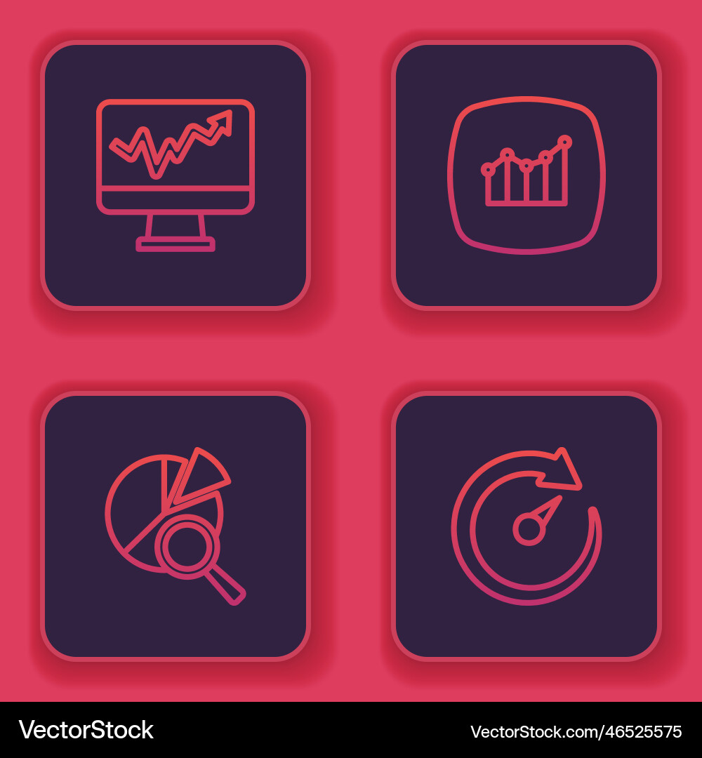 Set line monitor with graph chart search data Vector Image