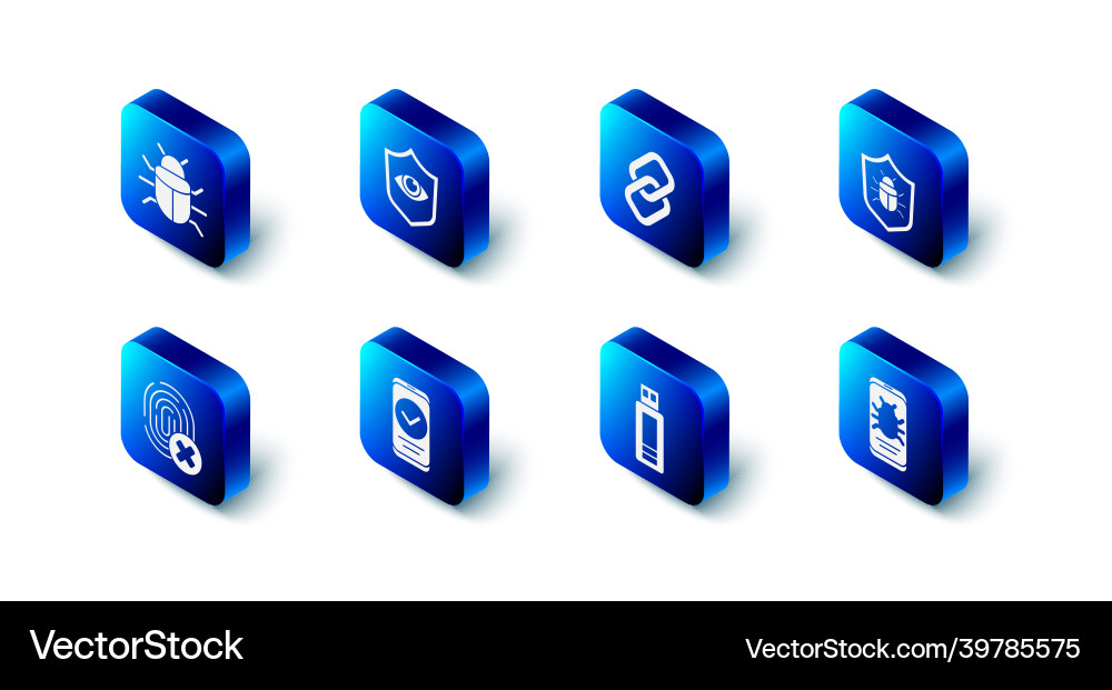 Set shield and eye chain link system bug Set shield and eye chain link system bug Vector Image