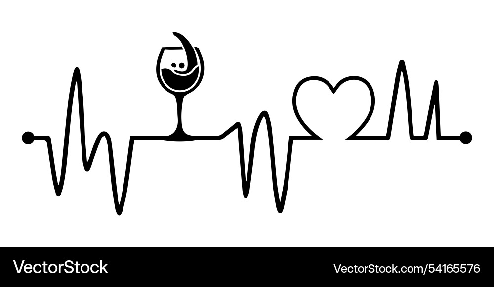 Heartbeat line with wine glass standing silhouette Heartbeat line with wine glass standing silhouette vector image
