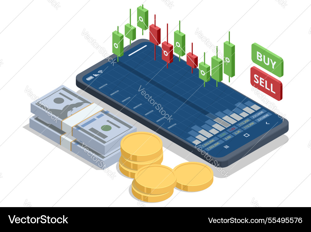 Isometricr of a smartphone displaying Isometricr of a smartphone displaying vector image