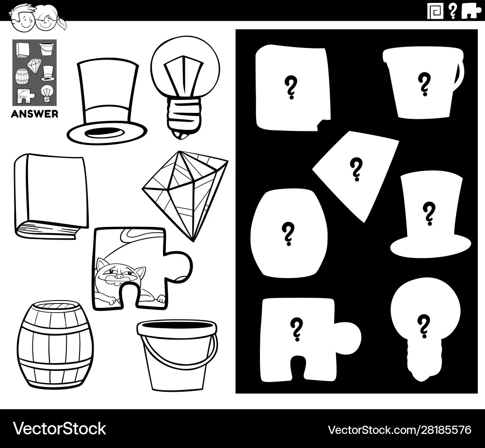 Matching shapes game with objects color book Matching shapes game with objects color book Vector Image