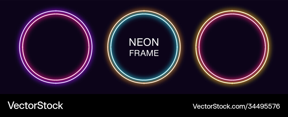 Neon circle frame set round border Vector Image