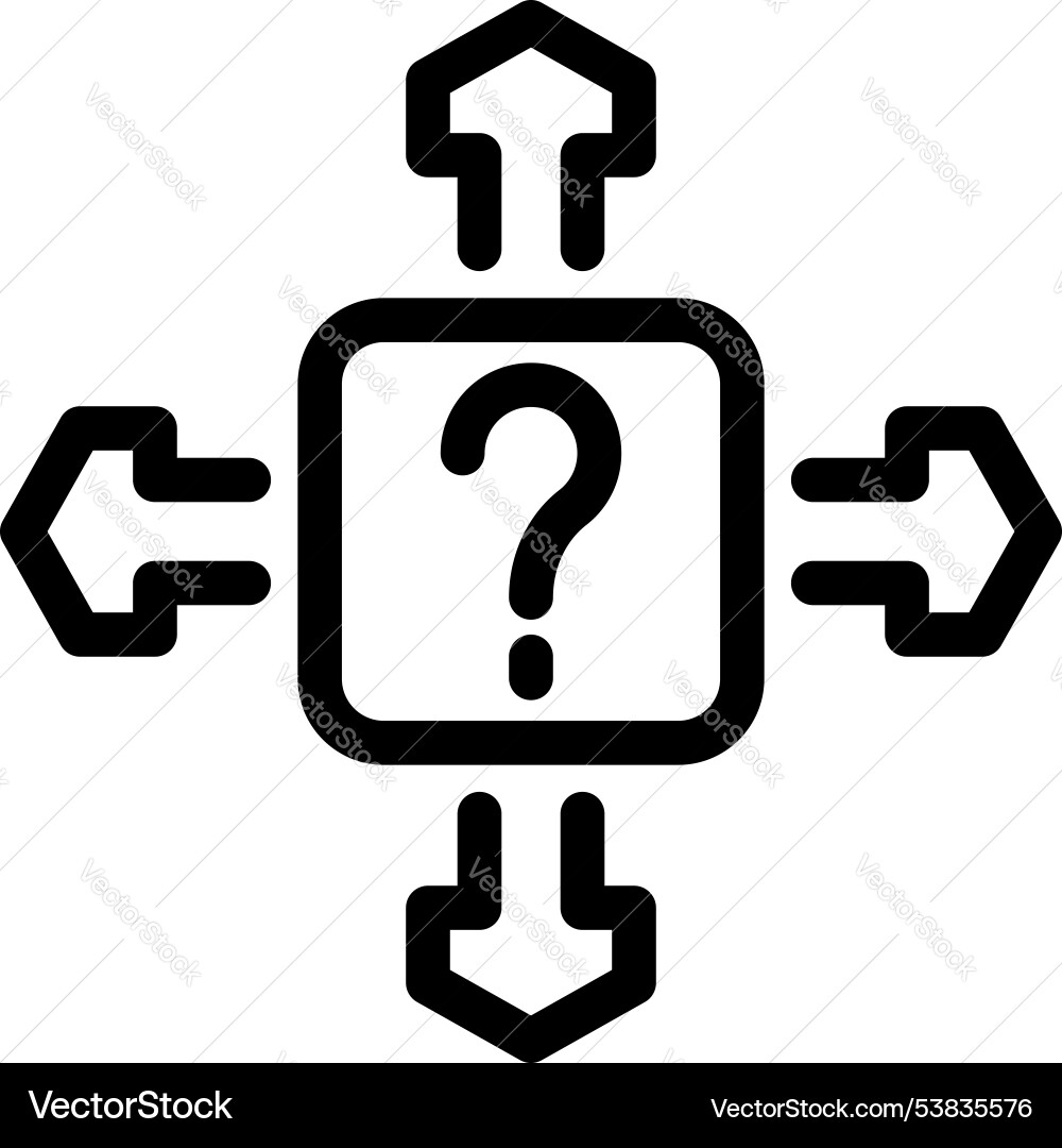 Question mark with arrows pointing in and out Question mark with arrows pointing in and out Vector Image