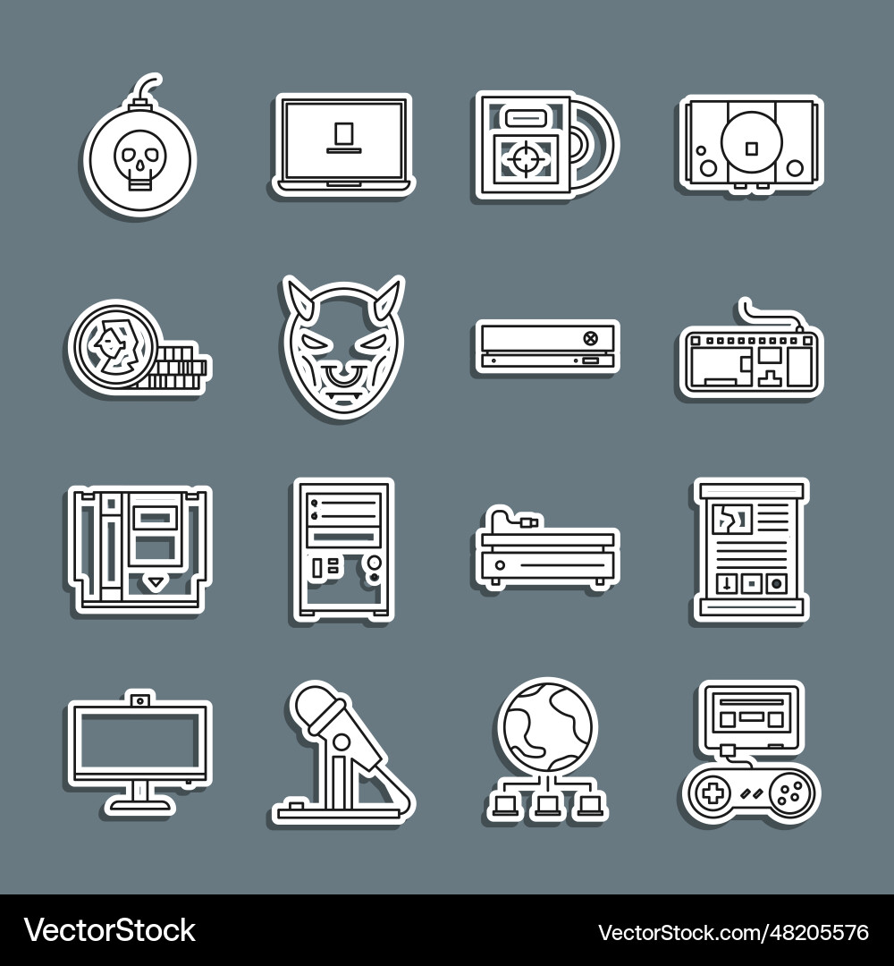 Set line game console with joystick guide Set line game console with joystick guide Vector Image