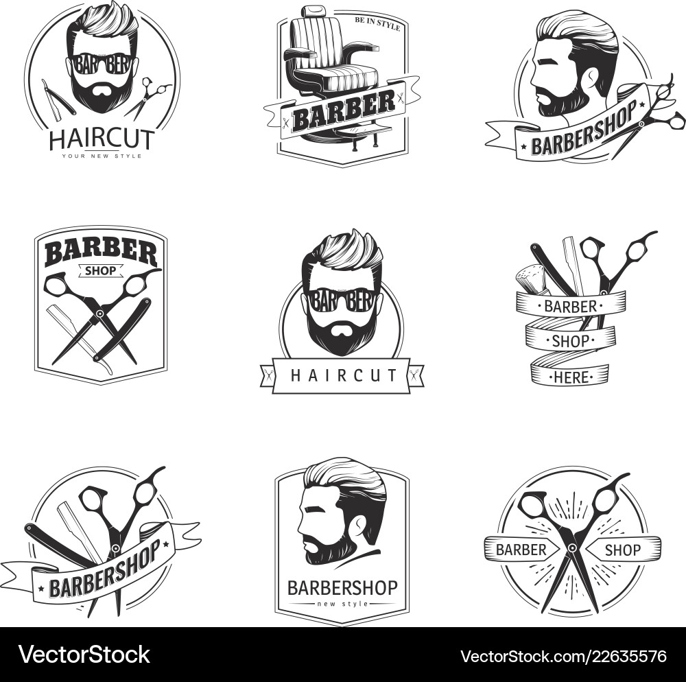 Set of retro barber shop emblems Set of retro barber shop emblems Vector Image