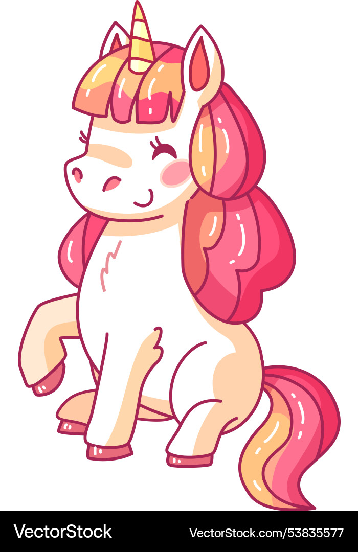 A cheerful cartoon unicorn with pink and yellow A cheerful cartoon unicorn with pink and yellow vector image