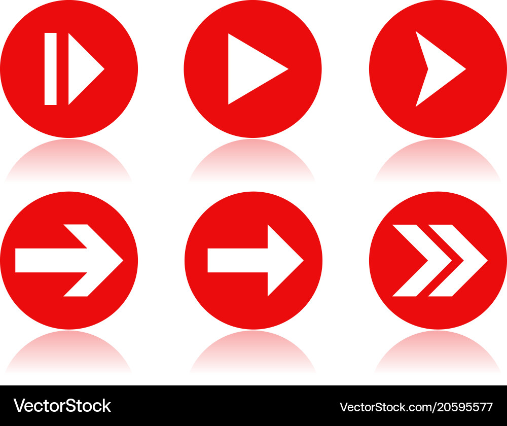 Arrow icons round red with reflection Vector Image