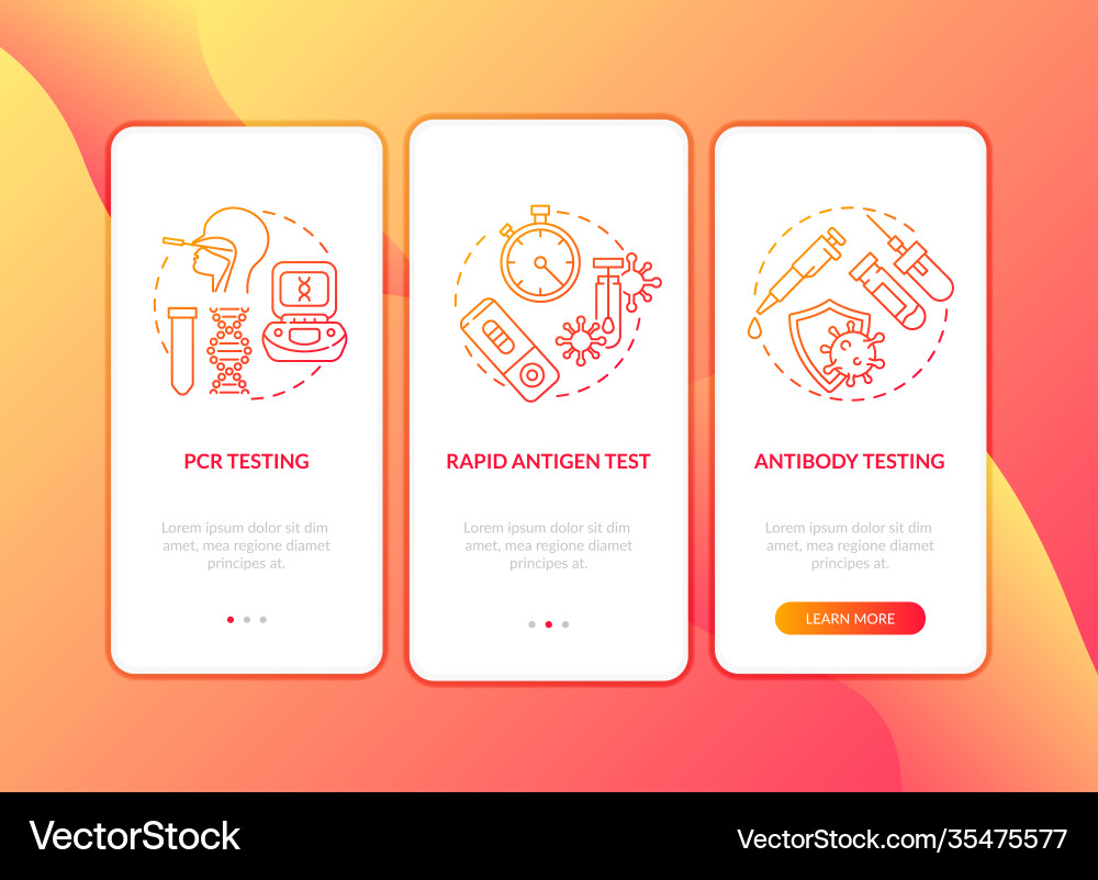 Covid19 testing types onboarding mobile app page Vector Image