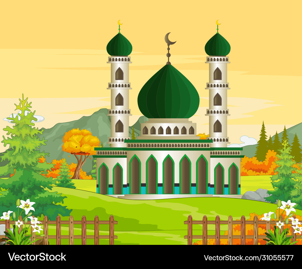 Herbst Moschee Landschaft Vektorbild