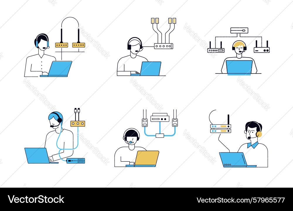 IT Technicians Troubleshooting Support Vector Image