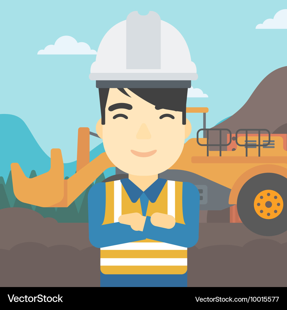 Miner with mining equipment on background Vector Image