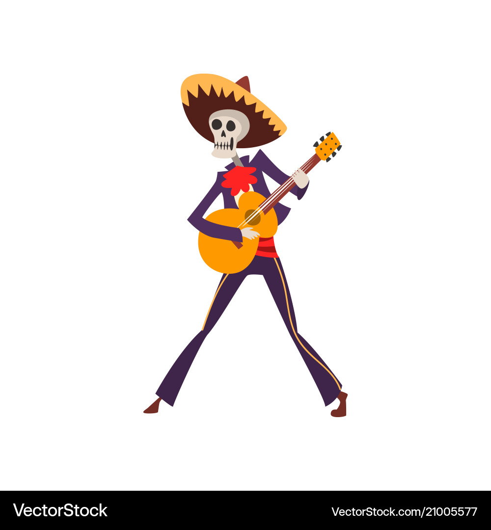 Skeleton in mexican traditional costume dancing Skeleton in mexican traditional costume dancing vector image