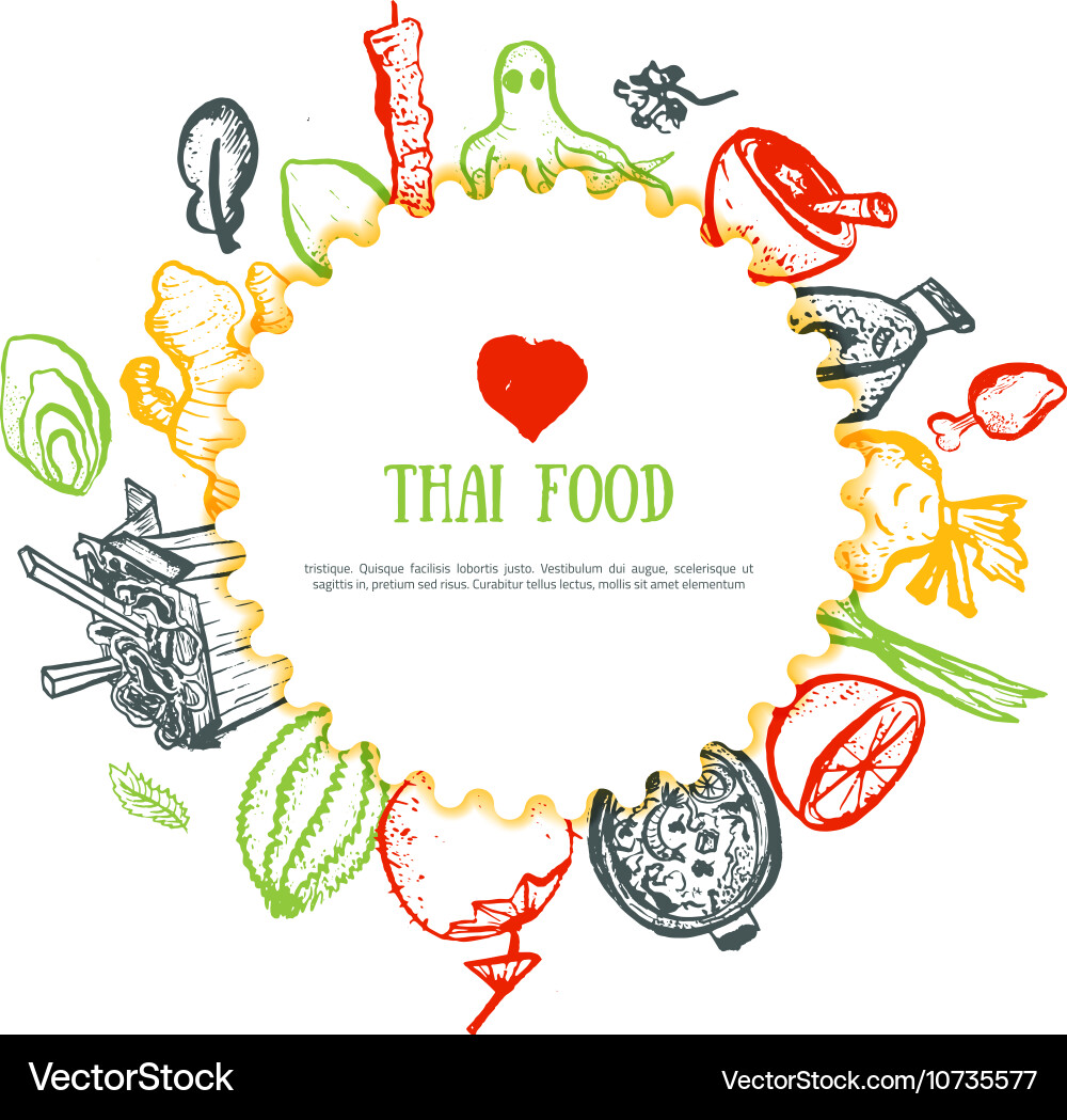 Thai Food Sketch - Doodle Collection Vector Image