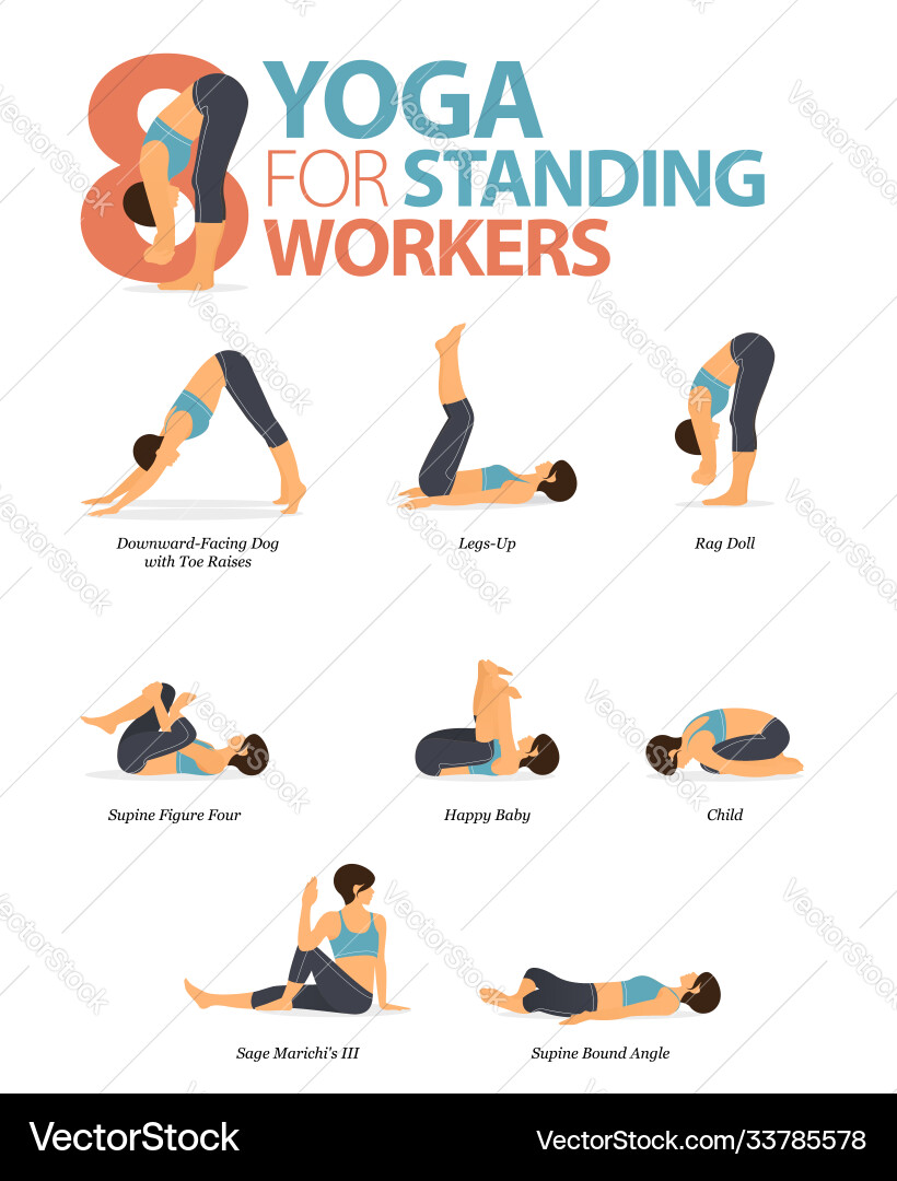 8 Standing Yoga Poses for Wellness Vector Image