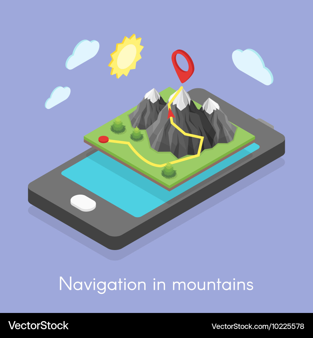 Concept of mobile map in mountains Vector Image