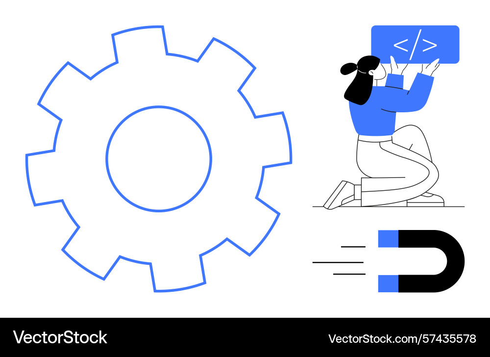 Developer coding with gearwheel and magnet symbol Developer coding with gearwheel and magnet symbol vector image