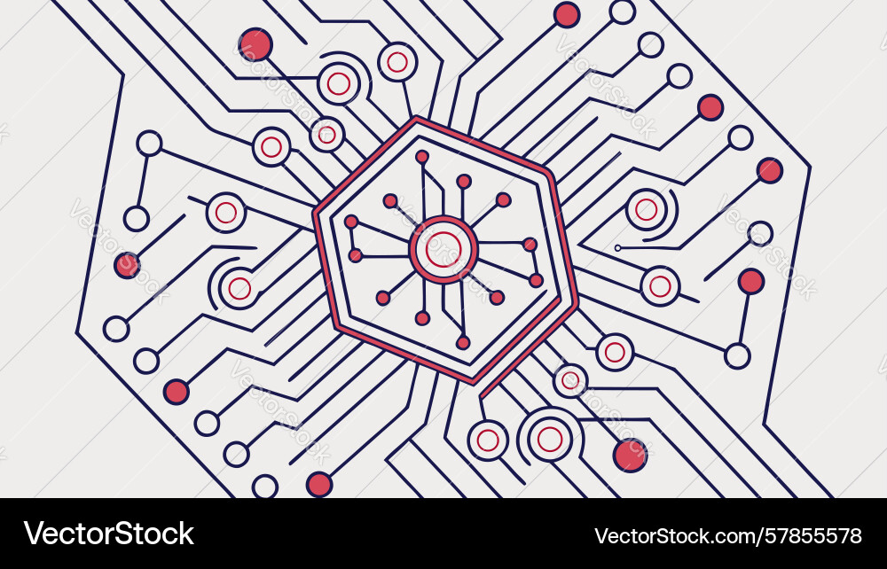 Hexagonal circuit board core abstract design Vector Image