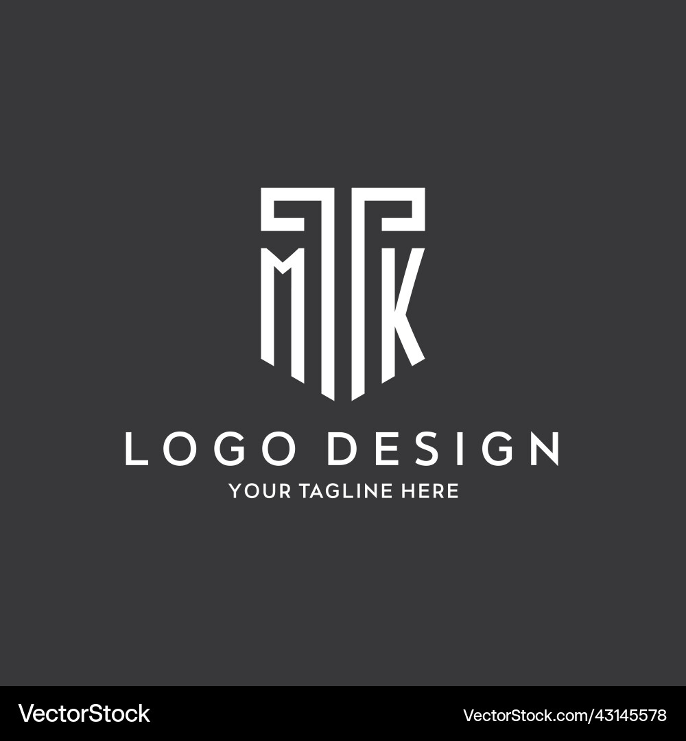 Mk monogram initial name with shield shape icon Mk monogram initial name with shield shape icon Vector Image