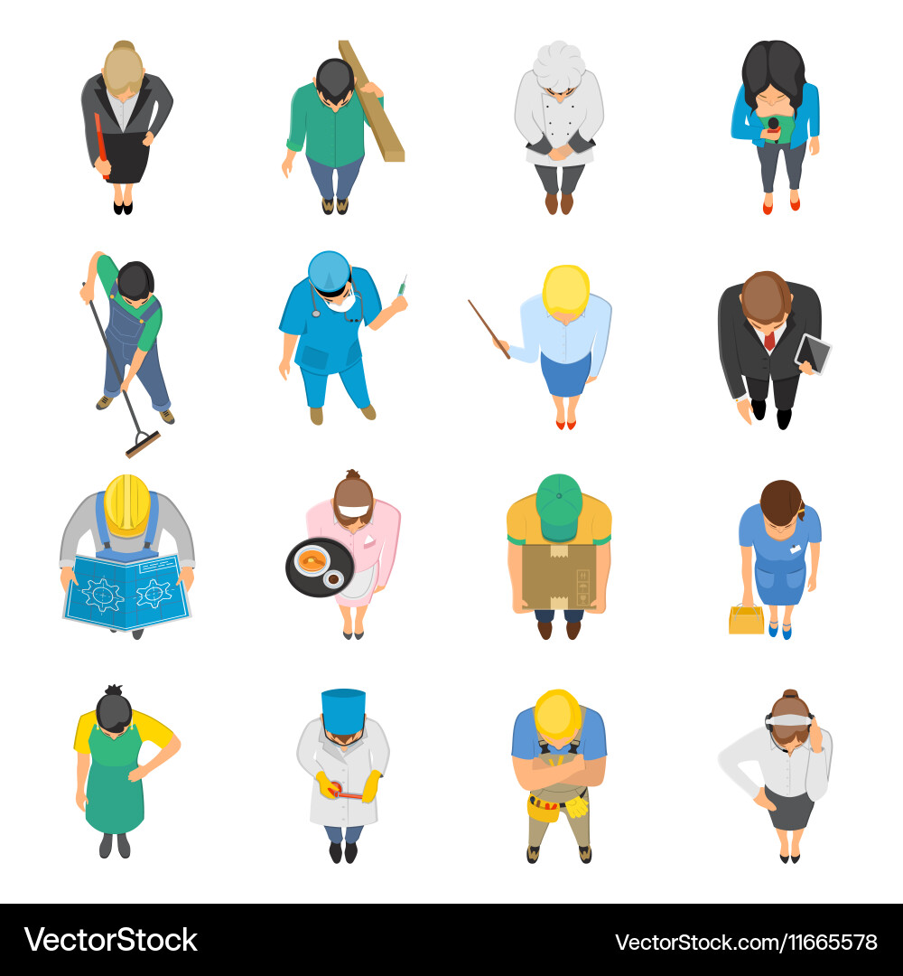 Professions top view colored icons set Royalty Free Vector