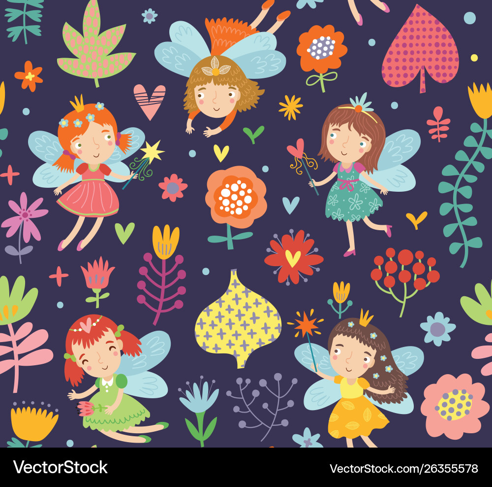 Whimsical Floral Fairy Pattern Vector Image