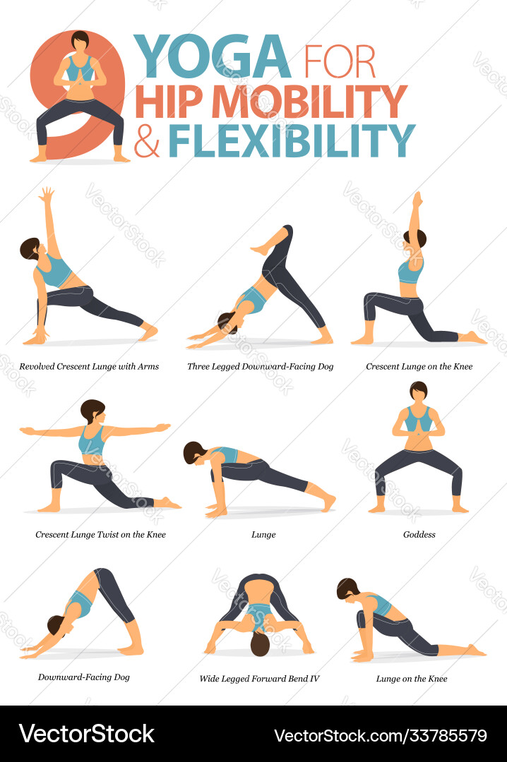 9 Yoga Poses for Hip Opening Vector Image