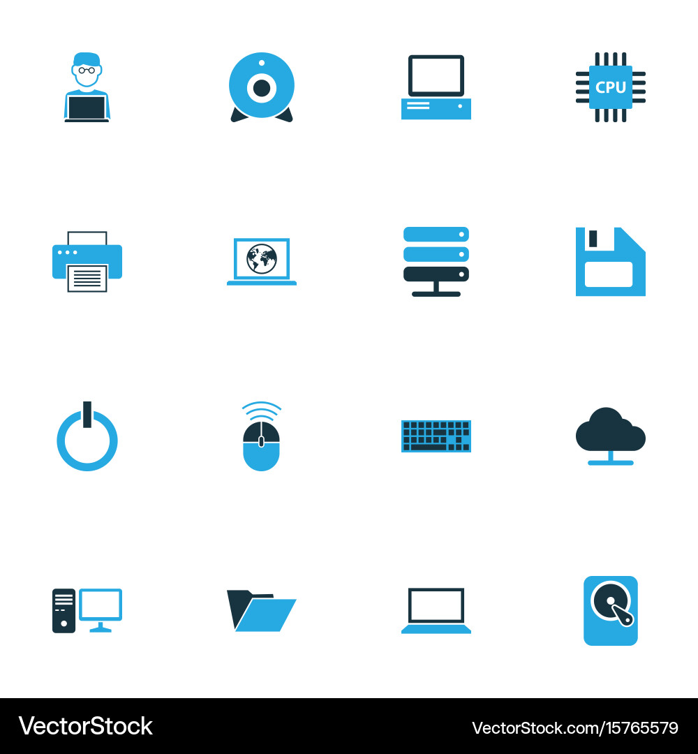 Computer colorful icons set collection of control Vector Image
