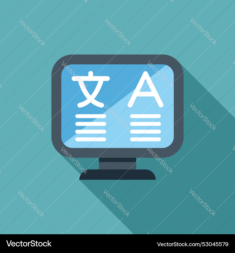 Desktop computer displaying online language vector image