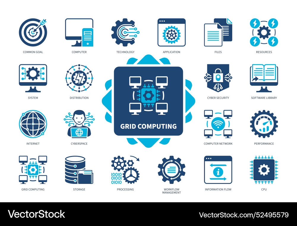 Grid Computing Icon Set - verteilte Systeme Vektorbild