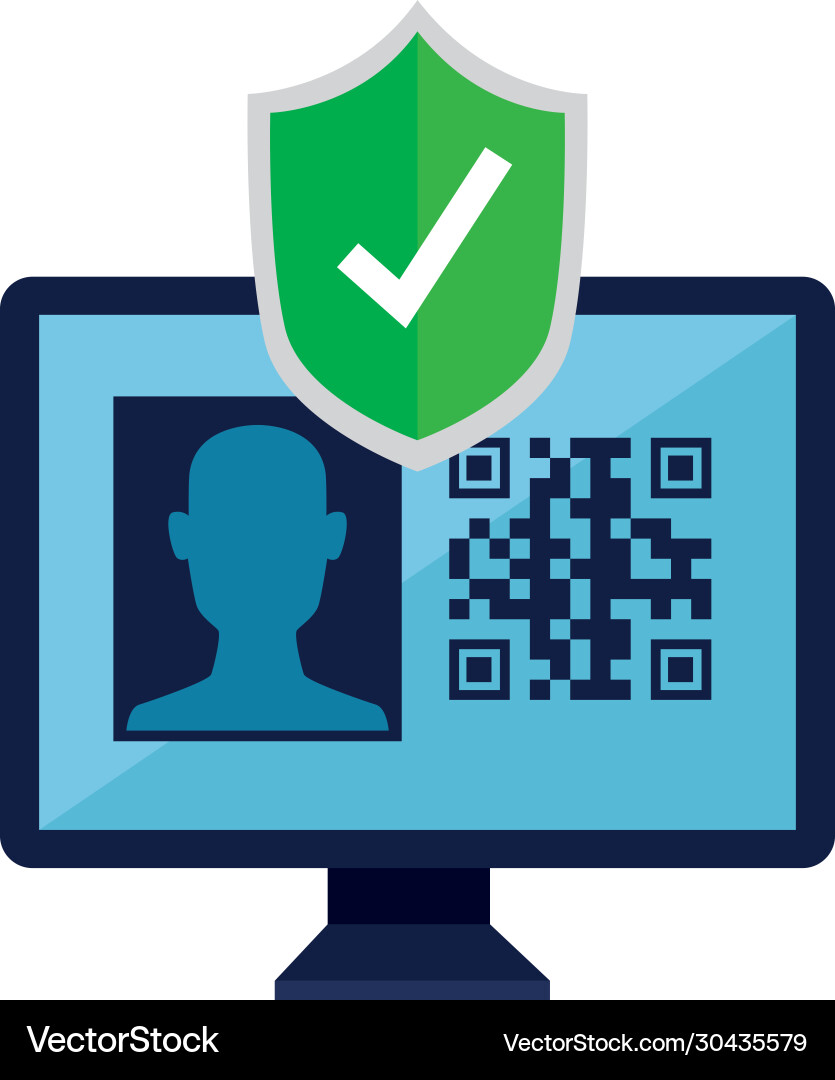 Qr code inside computer and shield design Vector Image
