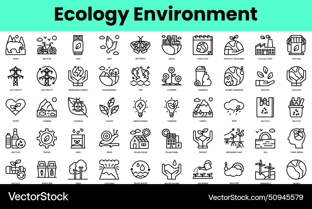 Set of ecology environment icons linear style Set of ecology environment icons linear style vector image