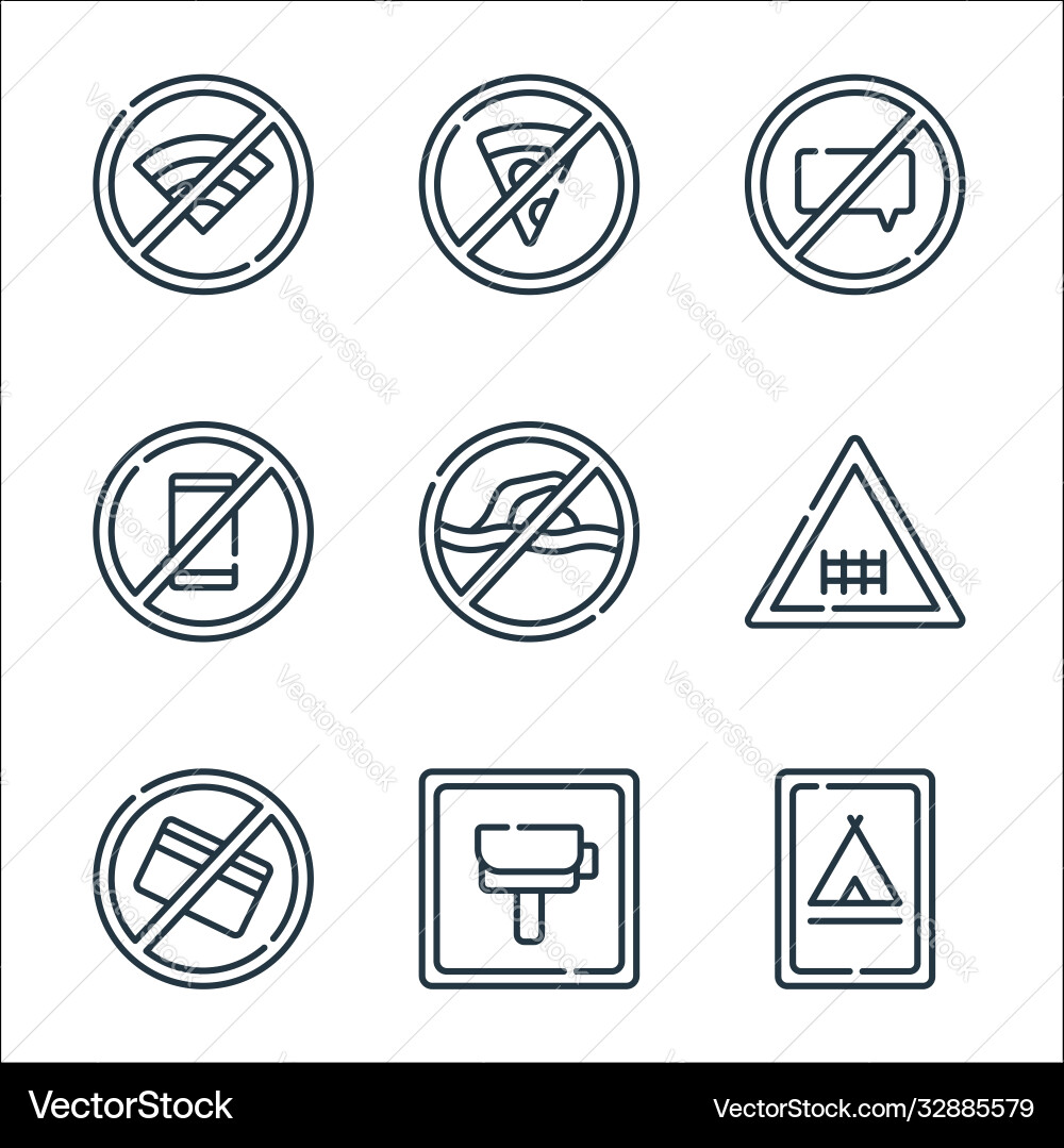 Signals and prohibitions line icons linear set Signals and prohibitions line icons linear set Vector Image