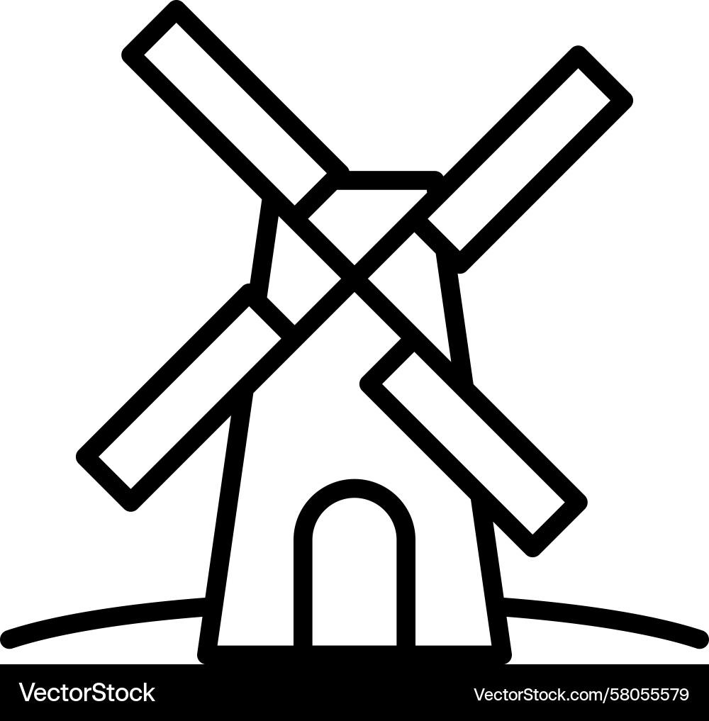 Windmill Line Icon - Rustic Style Vector Image