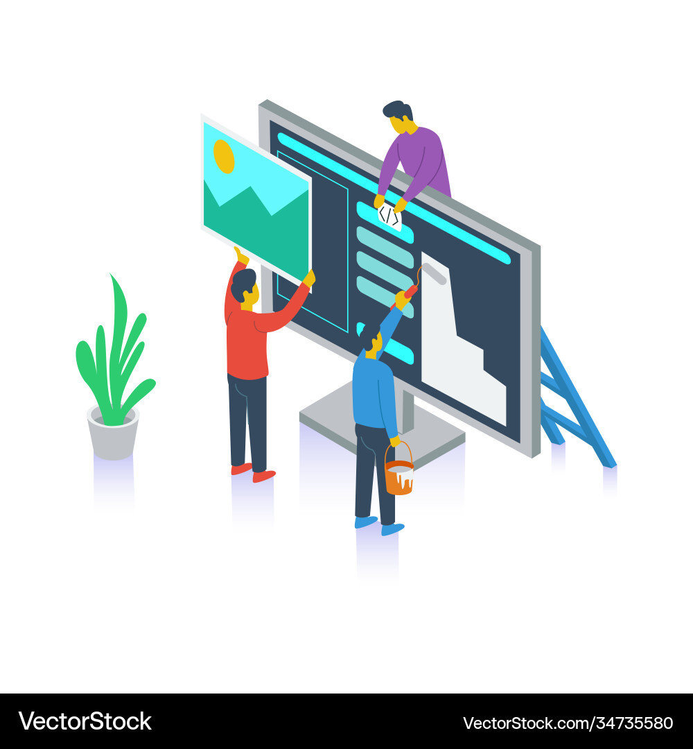 Designer creating design layout together Designer creating design layout together vector image