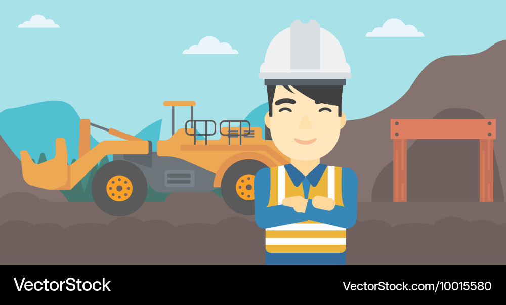 Miner with mining equipment on background Vector Image