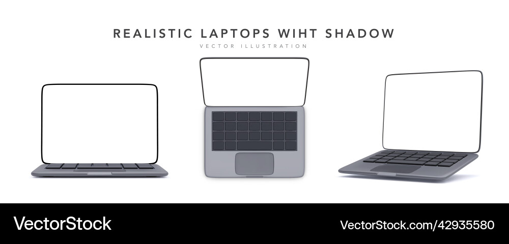 Set of black 3d realistic laptops in different Set of black 3d realistic laptops in different vector image