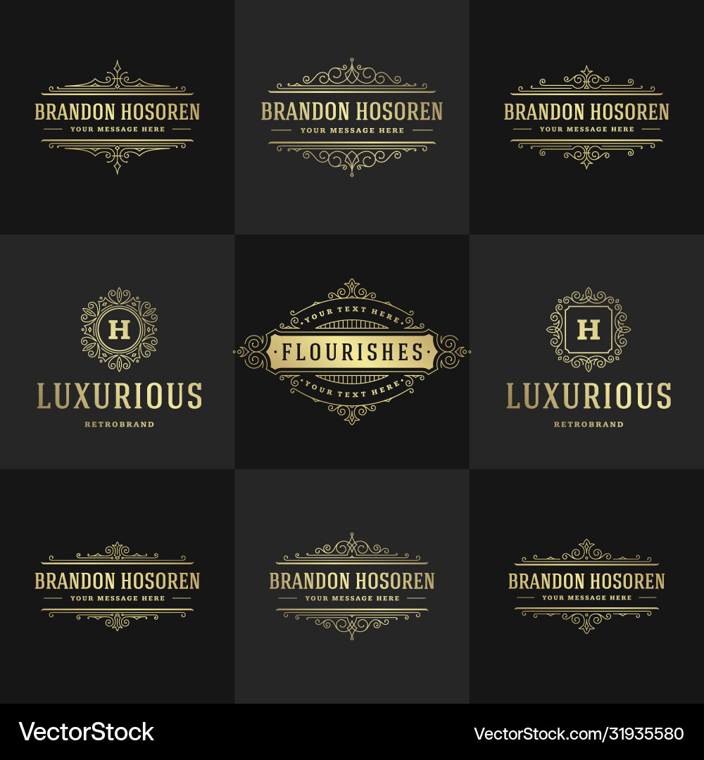 Vintage logos and monograms set elegant flourishes Vintage logos and monograms set elegant flourishes vector image