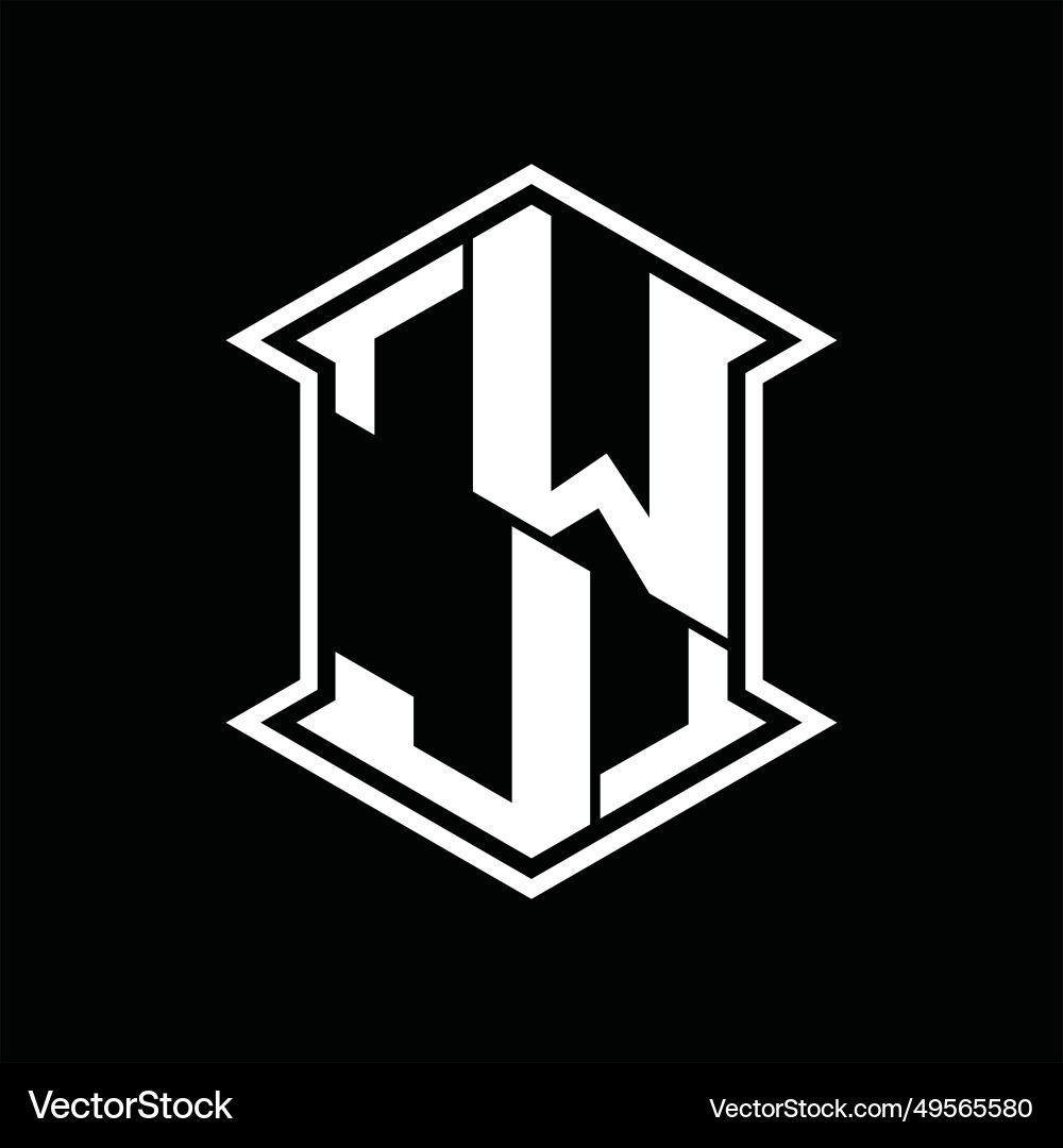 Wj logo monogram hexagon shield shape up and down Vector Image
