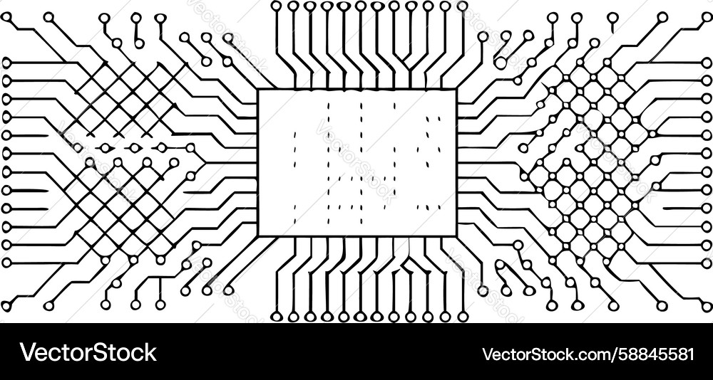 Centralized Microchip Circuit Pattern Vector Image