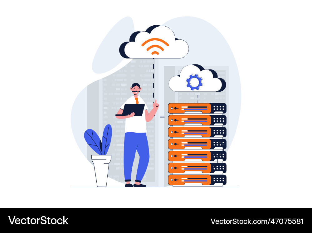Cloud data center web concept with character scene Vector Image