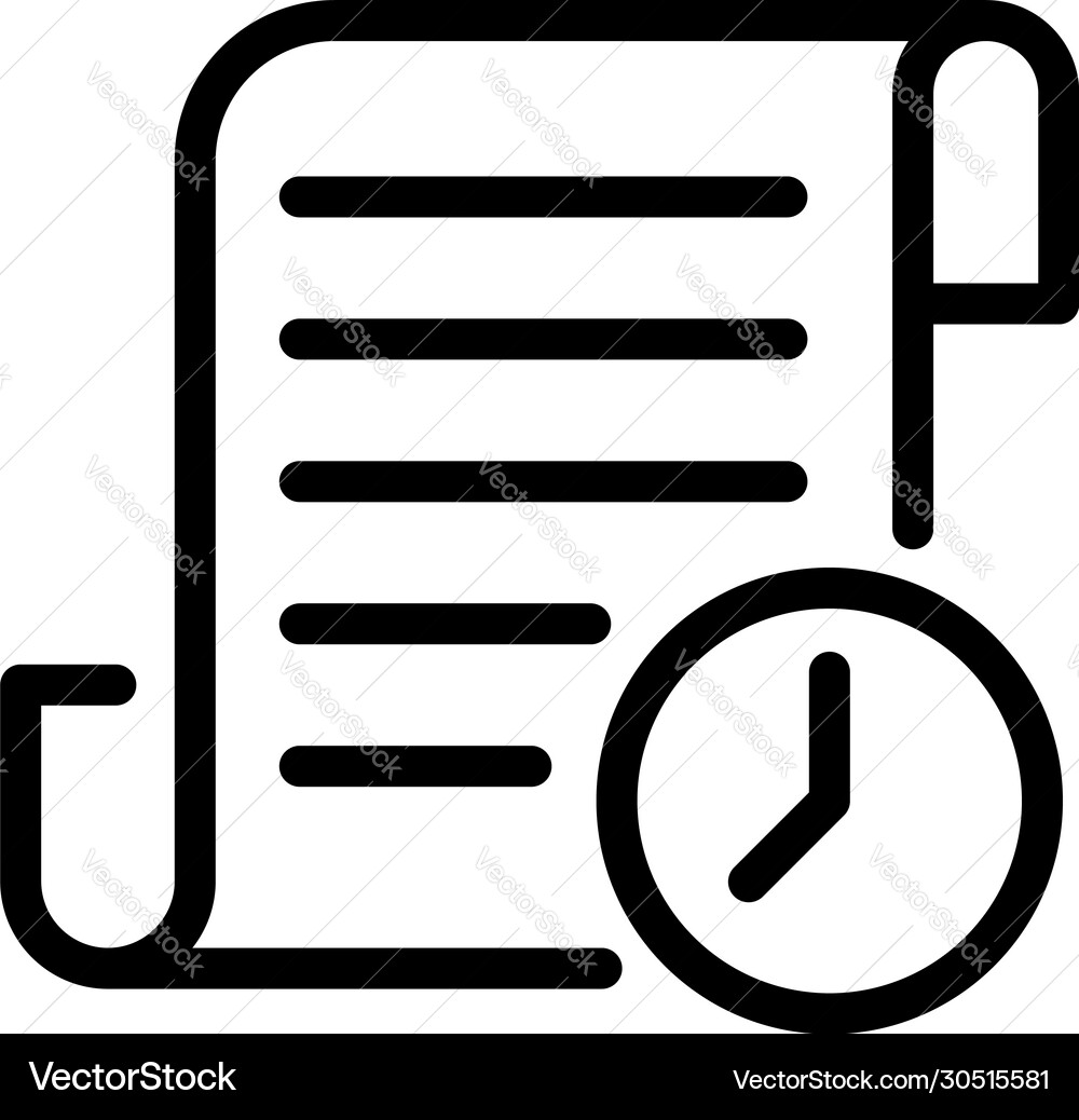 Document and clock icon outline style Document and clock icon outline style vector image