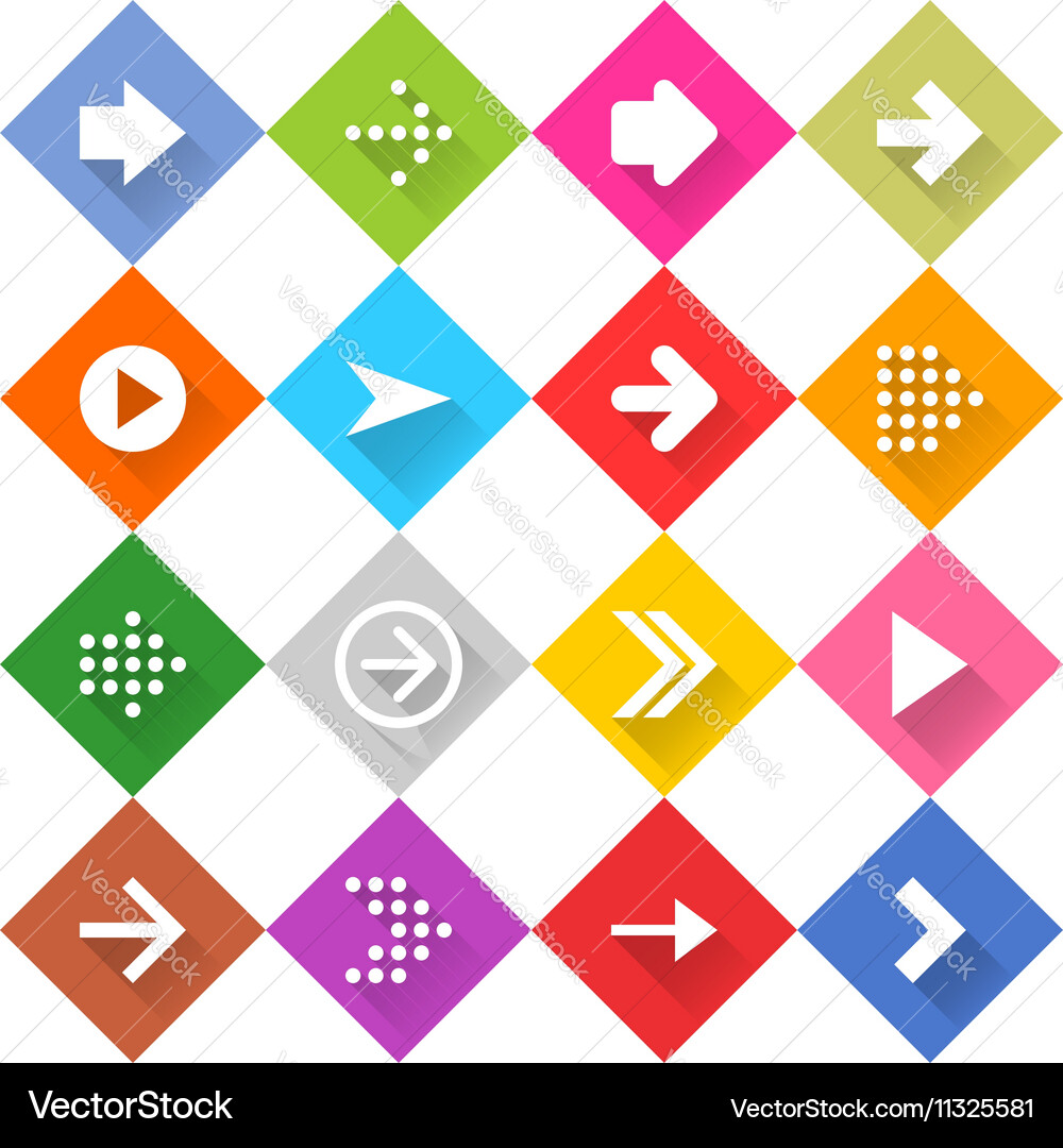 Flat arrow icon set web rhomb button Vector Image