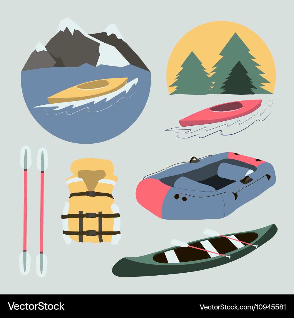 Rafting and kayaking icons collection Royalty Free Vector