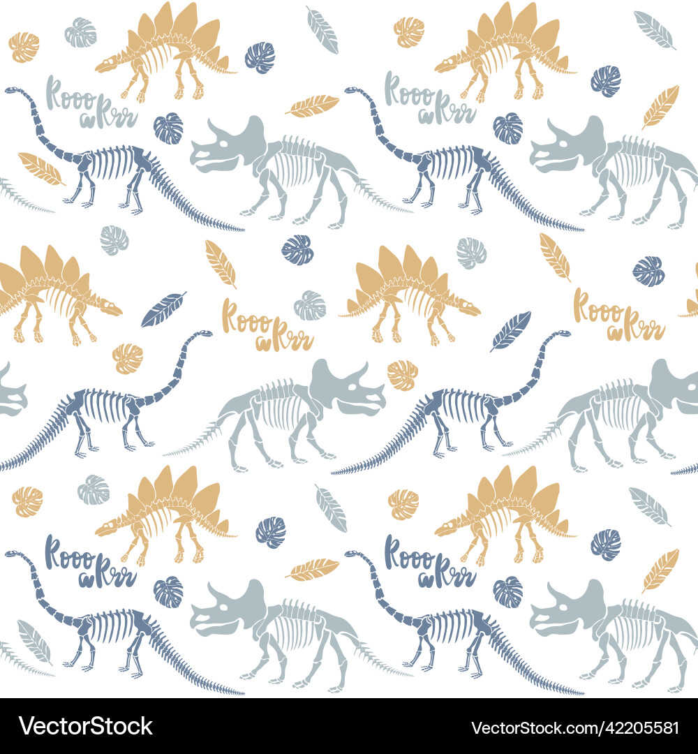 Seamless pattern with dinosaur skeleton Vector Image