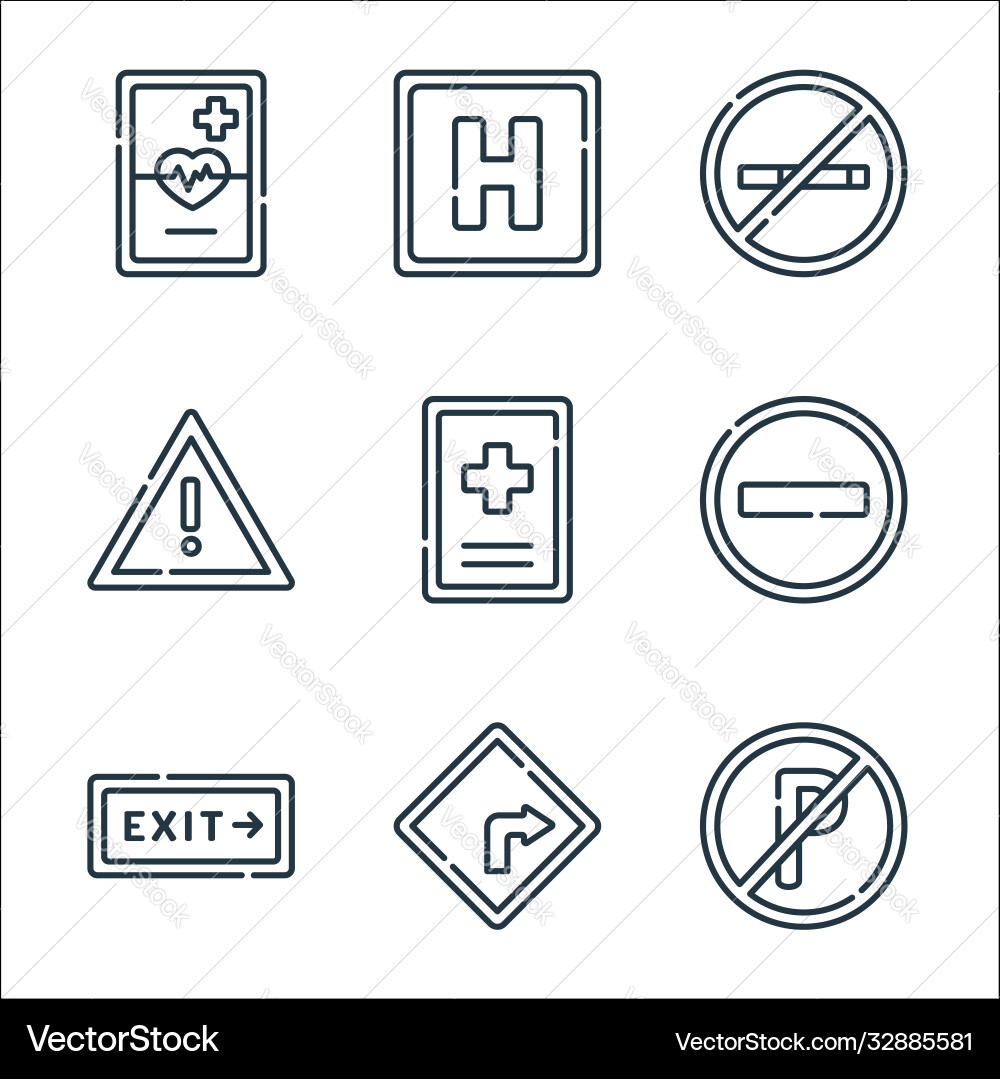 Signals and prohibitions line icons linear set Signals and prohibitions line icons linear set Vector Image