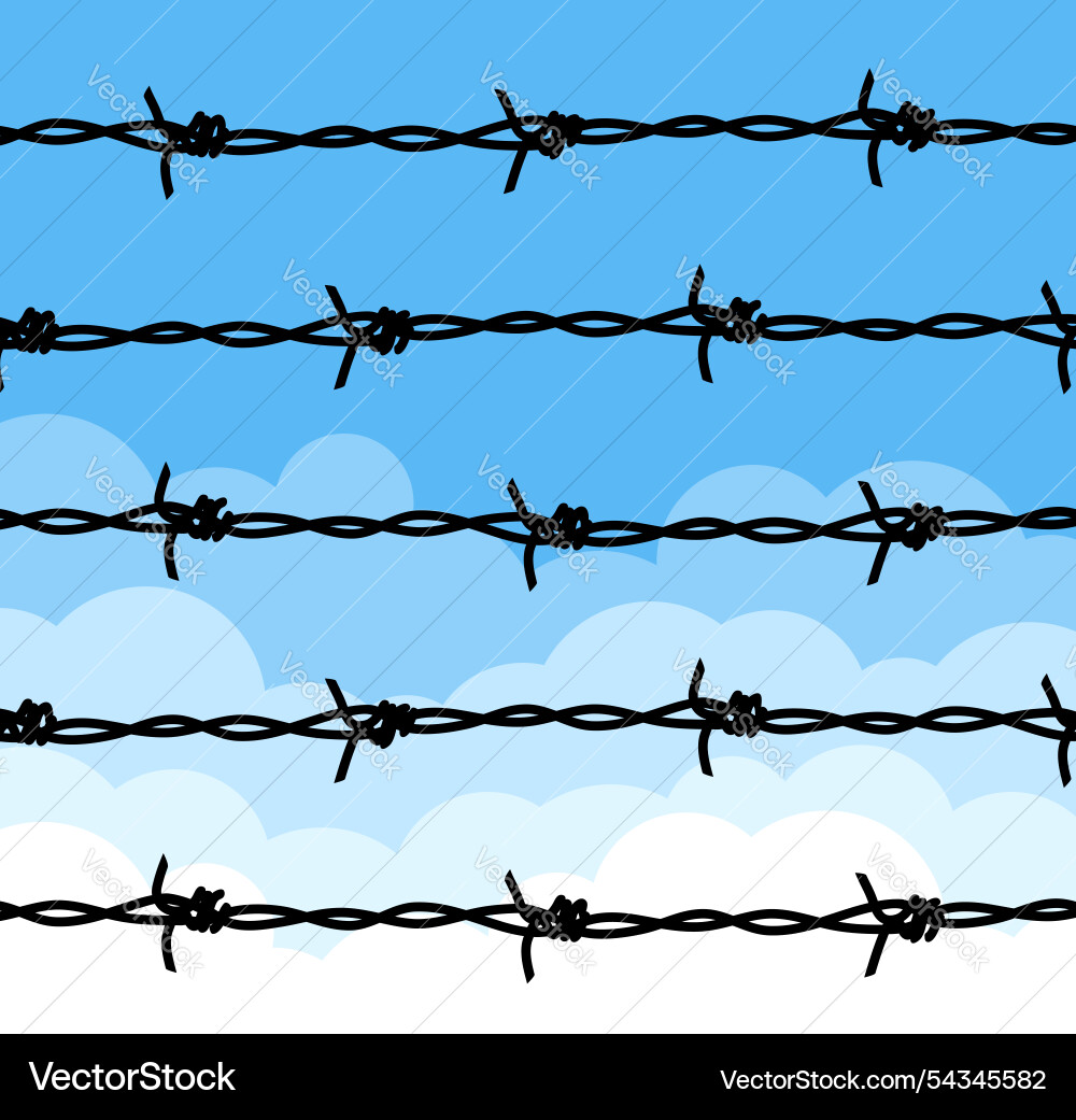 Barbed wire prison fence blue sky and white clouds Barbed wire prison fence blue sky and white clouds vector image