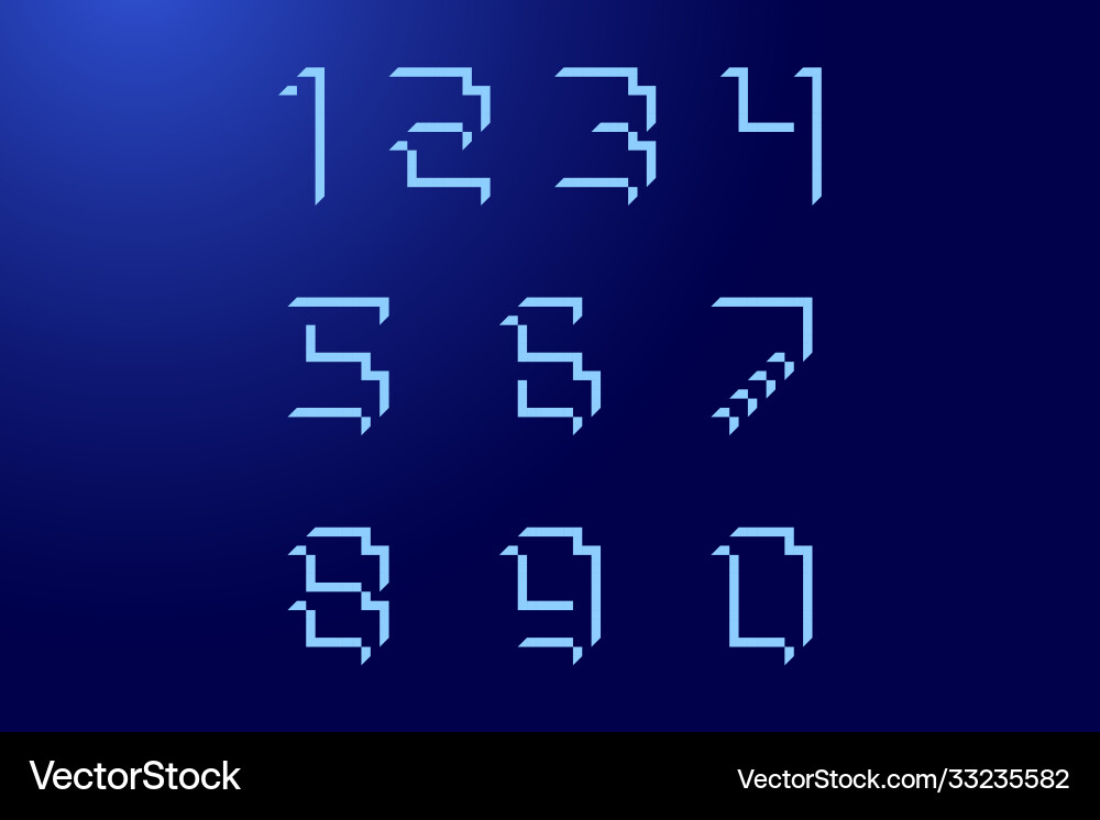 Font numbers cubic with shadows blue color Font numbers cubic with shadows blue color Vector Image