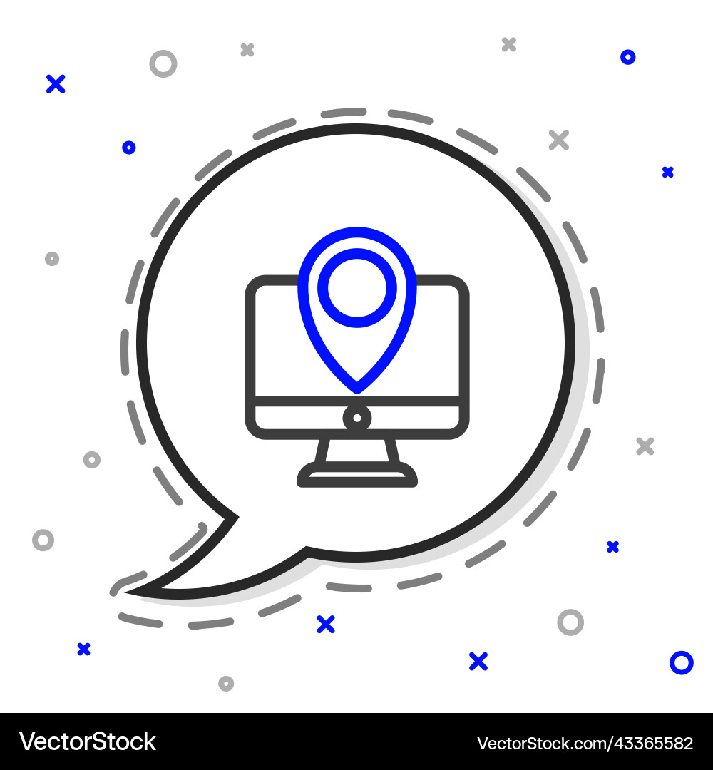 Line computer monitor and folded map with location Vector Image