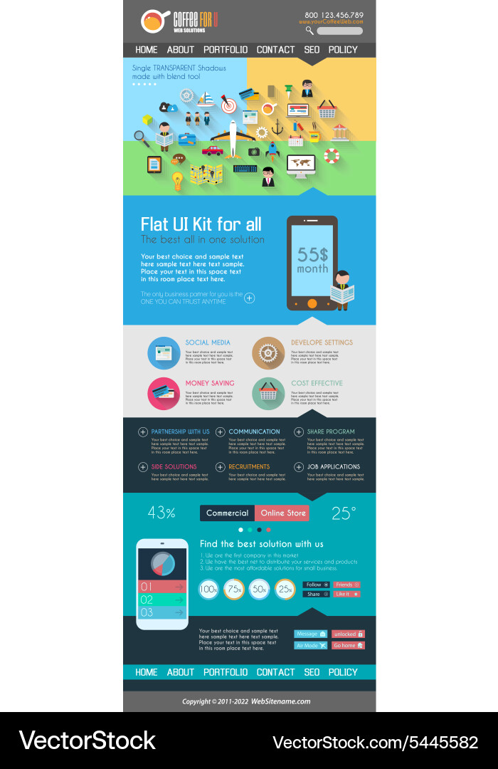 One-Page Flat UI Website Template vector image